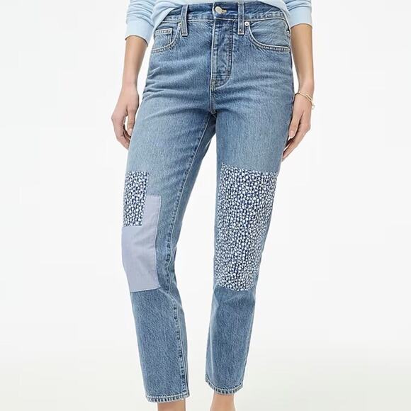 J Crew Jeans Womens 35P Premium Edition Slim Boyfriend Patchwork Denim High Rise - Picture 1 of 16